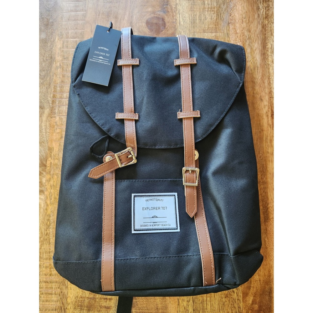 Explorer 707 Black Canvas Backpack with Laptop Sleeve